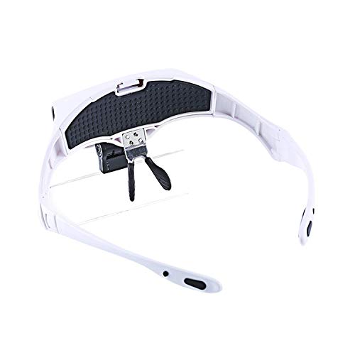 EUQKKWLOY Headband Magnifier,Headband Magnifier,5 Lens 1.0X-3.5X Headband Glasses Magnifier with 2 Led Lights,Abs Material White Hands Free Magnifying Glass