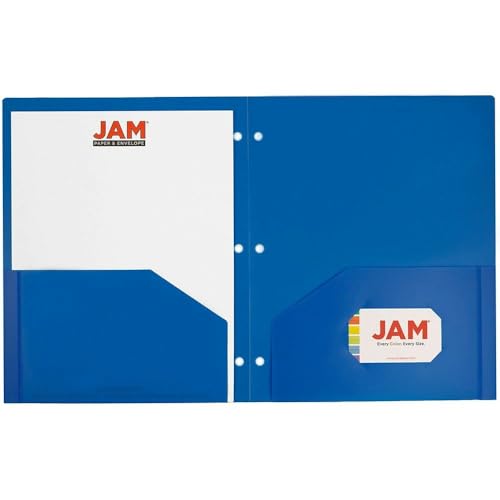 JAM PAPER Heavy Duty Plastic 3 Hole Punch Pocket Folders - Extra Tough School Folders - Assorted Primary Colors - Bulk 48 Folders/Box (8 Assorted Packs of 6)