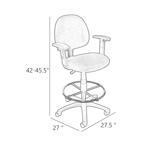 Benzara Rea Drafting Stool Chair, Adjustable Arms, Black Mesh, Chrome Footring