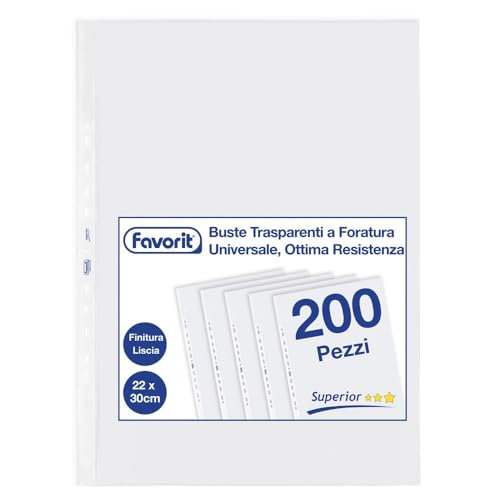Favorit Transparent Perforated Envelopes 22 x 30 cm Suitable for A4 documents, Glossy, 2 Packs of 100 Pieces