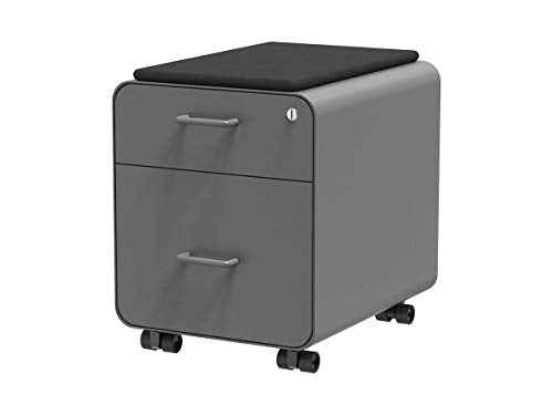 Monoprice Round Corner 2-Drawer File Cabinet - Gray, Lockable with Seat Cushion - Workstream Collection (137882), Grey