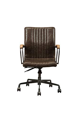 HomeRoots Top Grain Leather, Metal, 22" X 26" X 35-3" Distressed Chocolate Top Grain Leather Executive Office Chair