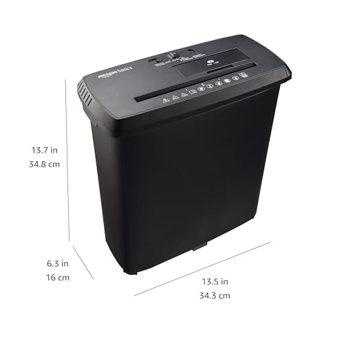 Amazon Basics 8-Sheet Strip Cut Paper Shredder for Home and Office, CD/Credit Card Shredder, 3.4 Gallon Bin, Black