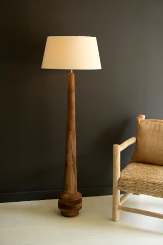 First of a Kind Tall Wooden Floor Lamp - with Fabric Shade Stained Brown Transitional Indoor Accent Lighting