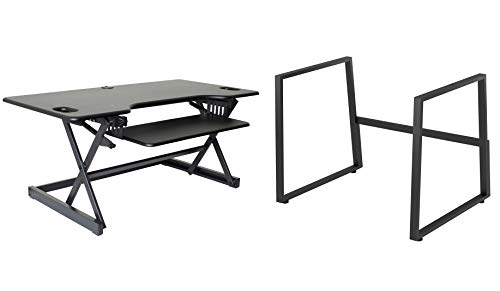 Rocelco 46" Large Height Adjustable Standing Desk BUNDLE - Quick Sit Stand Up Dual Monitor Riser - Tall Gas Spring Assist Computer Workstation - Retractable Keyboard Tray - Black (R DADRB-46-FS2)