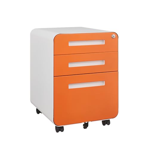GarveeHome 3 Drawer Mobile File Cabinet with Lock, Under Desk Metal Filing Cabinet for Home Office, Under Desk Storage with 5 Wheels for A4/Letter/Legal Size, Fully Assembled