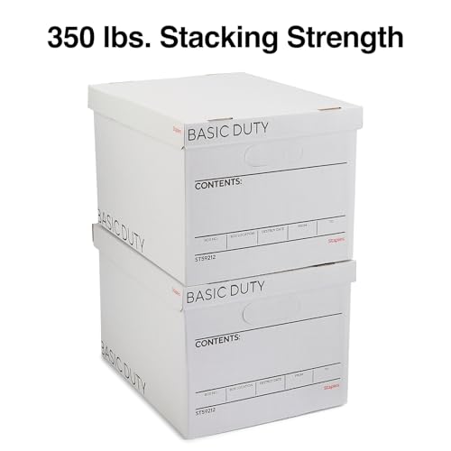 Staples Storage & Filing Box, Basic-Duty with Handles & Removeable Lid, Letter & Legal Size Documents, Stackable, 20-Pack, White/Black