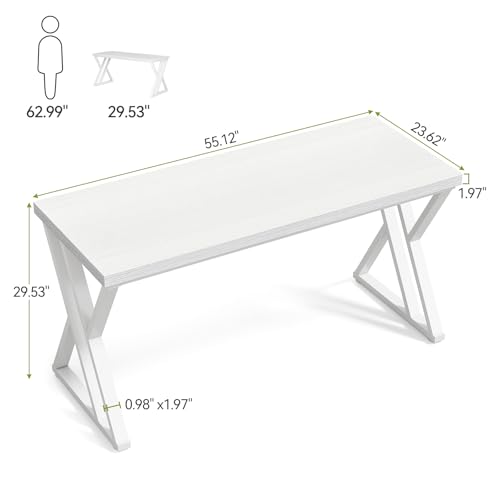 LITTLE TREE 55 Inch Large Simple Industrial Computer Desk Study Writing Table Home Office Workstation,White