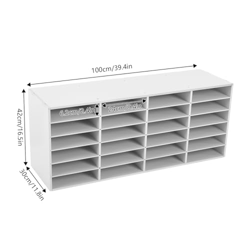 Literature Organizer, 24 Compartments Mail Sorter, Office Mailbox, PVC Adjustable Literature & Paper Organizer for Classroom Home Office Studio,White