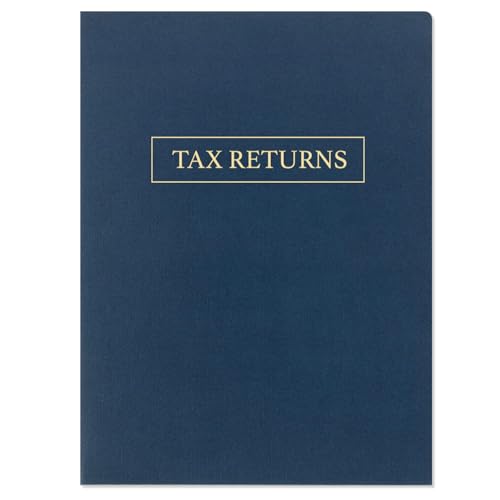 50 Pack, Tax Return Folders with Pockets, Blue Linen, Gold Foil