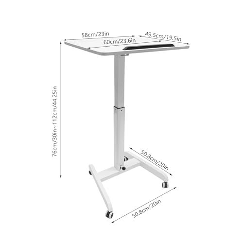 WAZYKJMDXX Mobile Standing Desk, Adjustable Angle 10°/20°/30° Portable Laptop Stand with 4 Wheels, Spacious Tabletop Anti-Slip Bar, Multi-Purpose Lectern for Office School Home Dormitory - White