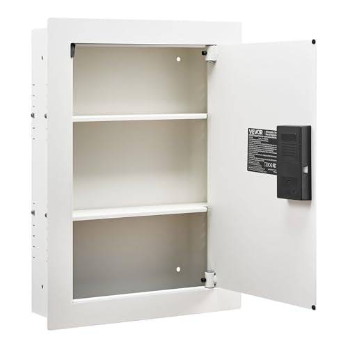 VEVOR 22" High Wall Safe, 3-Tier Hidden Wall Safe with Password, Key & Turning Knob, Q235 Cold-Rolled Steel In-Wall Box with Adjustable Shelves & Mounting Holes for Money, Jewelry, Passport, White