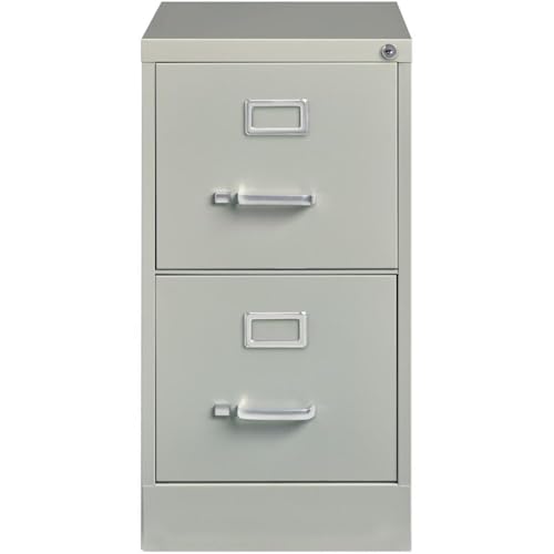 Pemberly Row 22" 2-Drawer Metal Vertical Filing Cabinet, Light Gray Finish, Commercial Grade Steel Construction, Lockable Letter Width Drawers, Smooth Ball-Bearing Slides, Office Storage Solution