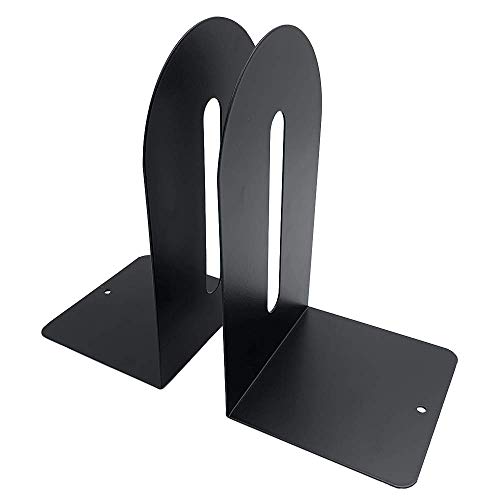 Huron Large 9" Decorative Arched Steel Non-Skid Metal Book Ends for Shelves Heavy Duty Bookends, Black, Pair (1/3/8/24/72) (24)