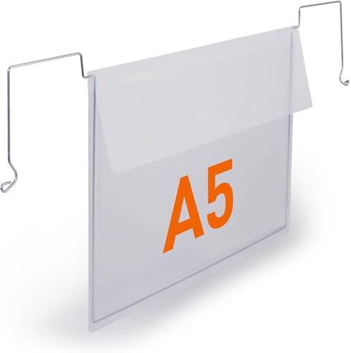 Durable Wire Hanger Bag with Flap A5 Landscape Polypropylene Label Holder Transparent Pack of 50 118719