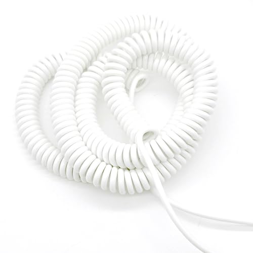 Coiled Curly Mains Flex Multicored Cable 2 Cores 18AWG 0.75mm² White