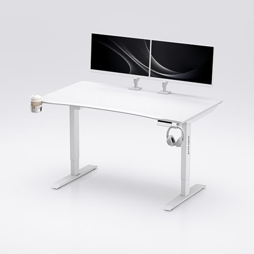 Anda Seat Height Adjustable Electric Standing Desk, Ergonomic Sit Stand Up Rising Desks, Memory Computer Workstation for Home Office, Study, Games (55.1"x29.5", White)