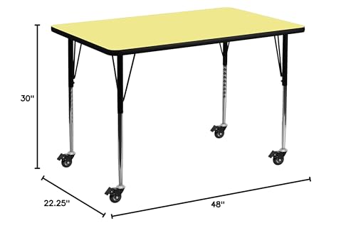 BizChair Mobile 30x48 Yellow Thermal Laminate Adjustable Activity Table