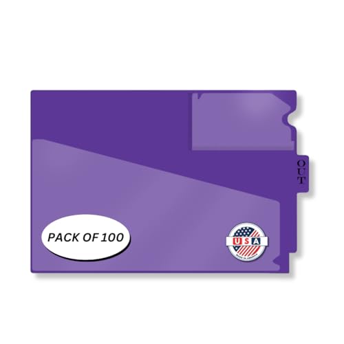 Doctor Stuff - Center Tab Vinyl Out Guides, Diagonal Cut Front Pocket, Top Charge Out Slip Pocket, Plastic File Folder, Letter Size 9" x 13-1/4", Purple, 100/Box