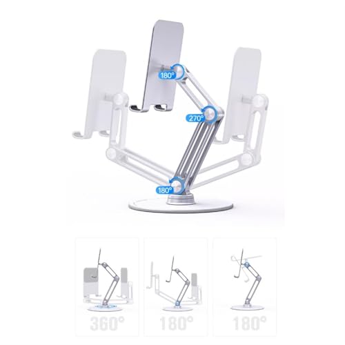 SPXTOM Phone Holder, 360 Rotation, Foldable Aluminum Alloy Cell Phone Stand with Convenient Charging Port, with All 4-13" e-Readers(Silver)