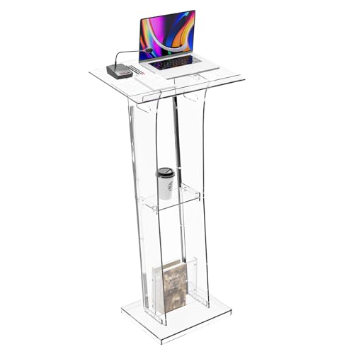 Dethan Acrylic Clear Lecterns Podium Stand, 48 Inch - Pulpits with Storage Shelf for Churches, Conference, Speeches, Weddings, Classrooms, Professional Presentation Podiums (Transparent)
