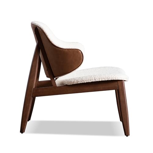 Furniture of America Callum Mid-Century Modern Solid Wood 2 Piece Brown Round Side Table Set with Upholstered Chair, Easy Assembly, for Home, Office, Living Room, Walnut