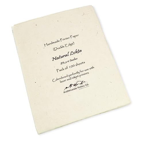 Handmade Lokta Deckle-Edge Printer Paper 8.5x11 (100 Sheets, Natural)