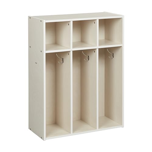 ECR4Kids Streamline 3-Section Toddler Coat Locker with Cubby Storage, Kids Furniture, White Wash