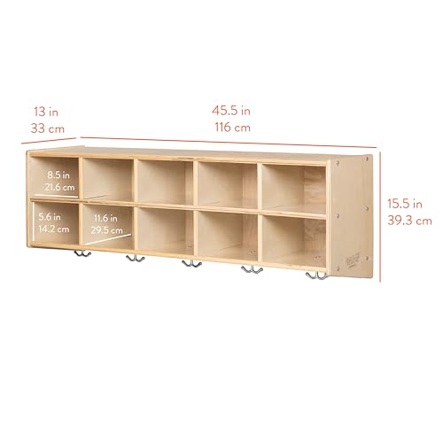 Back2School Express 10-Section Wall Mount Storage Coat Locker, Natural