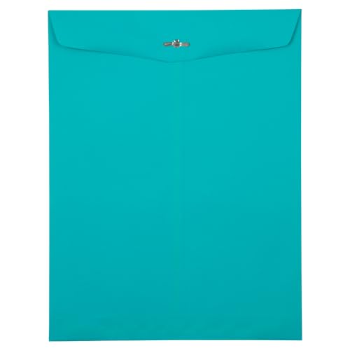 JAM PAPER 10 x 13 Open End Catalog Colored Envelopes with Clasp Closure - Sea Blue Recycled - 100/Pack