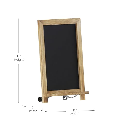 BizChair 10 Pack Tabletop Magnetic Chalkboards - Torched Wood Finish - 9.5" x 14" - Metal Folding Legs - Hanging Message Board - Counter Memo Board