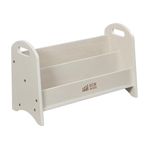 ECR4Kids 2-Shelf Tabletop Wooden Book Display with Handles, White Wash
