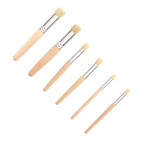 FENOKD Stencil Brush 6 Pcs Wooden Stencil Brushes for Acrylic Painting Stipple Template Brush 3 Sizes for Crafting Art Paint Crafts Project