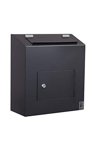 Protex RX-164 Prescription Drugs Drop Box Black, for drugs cash, checks and envelopes, Metal baffle,Pre-drilled mounting holes, double steel door