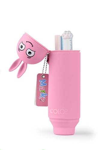 MARKY Pencil Case in Emoji Design in Pink, Soft and Durable Silicone, Includes 12 Staedtler Colouring Pencils NORIX 186, Unique Shape, Made Form Upcycled Wood
