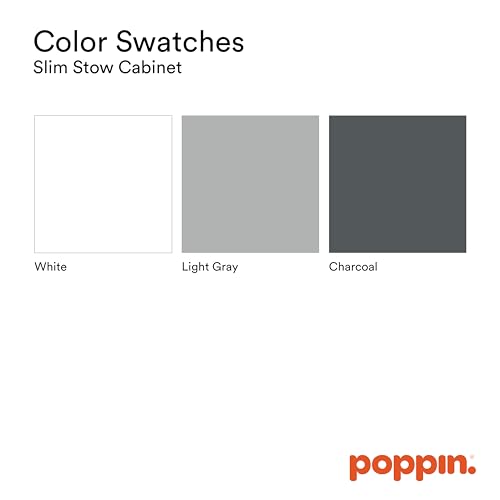 Poppin Slim Stow 3-Drawer File Cabinet - Black. 2 Utility Drawers and 1 Vertical Hanging File Drawer. Fully Painted Inside and Out. Powder-Coated Steel. Two Keys Included