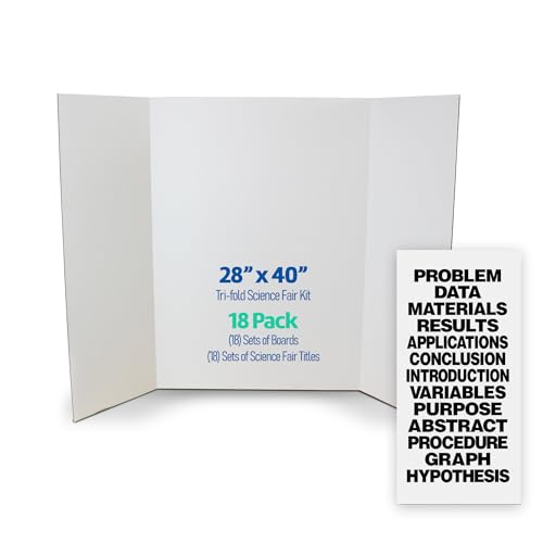 Flipside Products Science Fair Project Board Kit – 28" x 40" White Trifold Boards with Black Title Letters – Classroom & School Project Display – 18 Pack