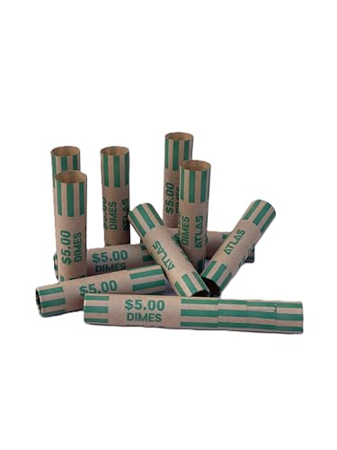ATLAS Preformed Coin Wrappers - 504 Count Dime Coin Roll Wrappers - Precrimped for Easy Coin Handling. Sort Your Loose Change by Hand or use Any Brand of Automatic Coin Sorter (ACW-504D)