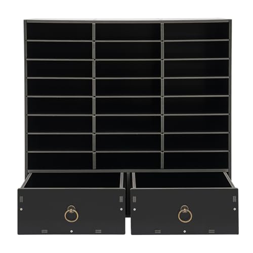KSSTEVNBD Literature Organizer 24 Compartments Desktop File Sorter Mail Center Paper Storage Organizer with 2 Drawers for Home School Student Mailbox for Classroom (White)/Black