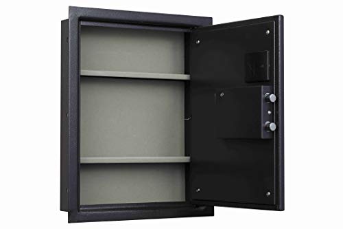 ProtexSafe Electronic Keypad Wall Safe (PWS-1814E)-Black, Burglary Resistant wall safe, digital electronic locking system, velvet interior, automatic door opening, 2 Removable shelves
