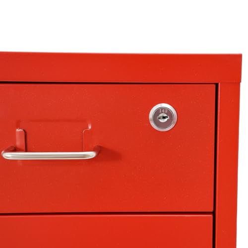 Ageanbri 6 Drawers File Cabinet with Lock Rolling Mobile Filing Cabinet with Wheels Under Desk Vertical Filing Cabinet for Office/Home Metal (Red)