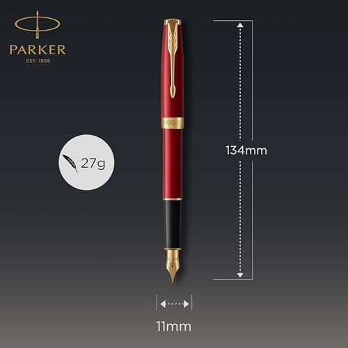 PARKER Sonnet Fountain Pen, Red Lacquer with Gold Trim, Medium Nib (1931474)