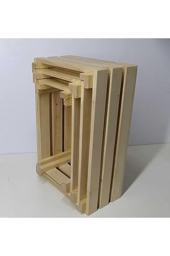 SODEF Wooden Crate Set of 3 Decorative Storage Boxes for Home Organization, Fruit, Vegetables, Crafts - Wood - Natural