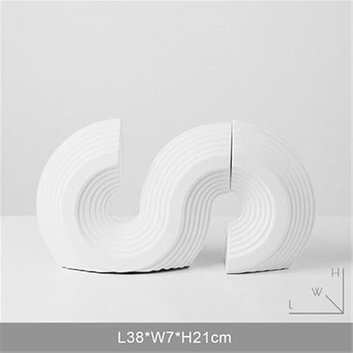 Book Organizer Resin Bookends S-Shaped Geometric Shapes Bookshelf Ornaments for Home Library(White)