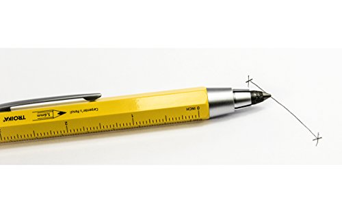 TROIKA ZIMMERMANN 5,6 – PEN56/YE – Carpenter's pencil – clutch pencil (5.6 mm HB lead) – centimetre/inch ruler – 1:20 m/1:50 m scale – brass – laquered – yellow – TROIKA-original