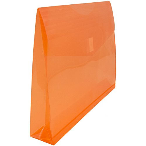 JAM PAPER Plastic Expansion Envelopes with Hook & Loop Closure - Letter Booklet - 9 3/4 x 13 with 2 Inch Expansion - Orange - 12/Pack