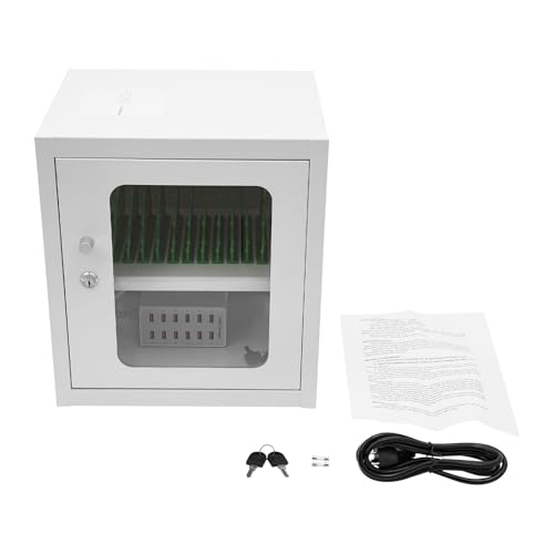 12/20-Unit Charging Cabinet for Laptops & Tablets, Locking Laptop Storage Charging Box, Cell Phone Charging Station for iPad, Tablets for Schools & Offices, Visible Window (White, 12-Unit)