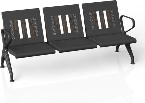 wonline 3-Seat Waiting Room Bench with Arms, Heavy Duty Steel Frame Guest Seating, Office Reception Chairs for Lobby Clinic Hospital Airport Bank Salon
