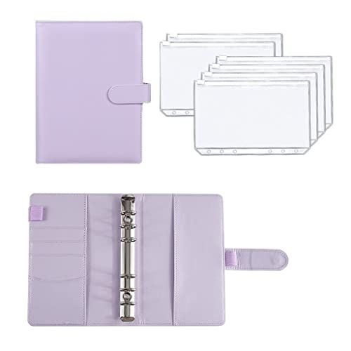 A6 Binder Budget PU Leather PlannerPockets Expense Sheets Notebook Cash Envelope Organizer System with Clear Zipper(9)