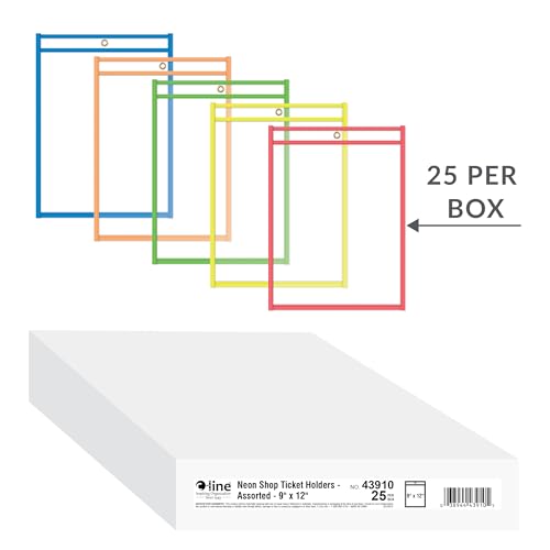 C-Line Neon Stitched Shop Ticket Holder, Assorted Colors, 25/Box (43910)